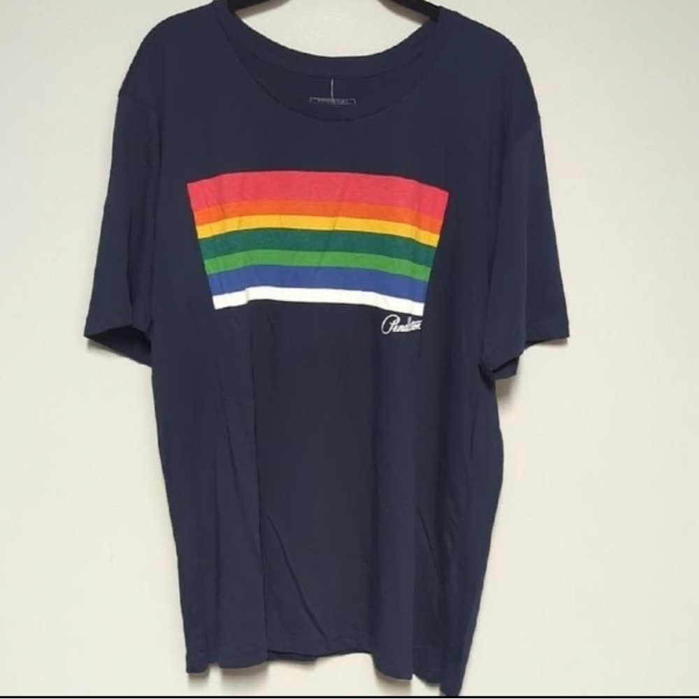 Paul Smith Men's Navy T-Shirt with Rainbow Stripe